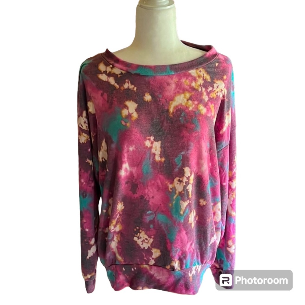 White Birch Tie Dye Boatneck Oversized Fleece Sweatshirt Size S